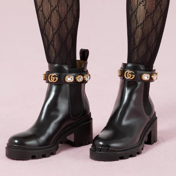 Gucci Leather Trip Leather Ankle Chelsea Boot with Jewels Belt - Picture 1 of 10